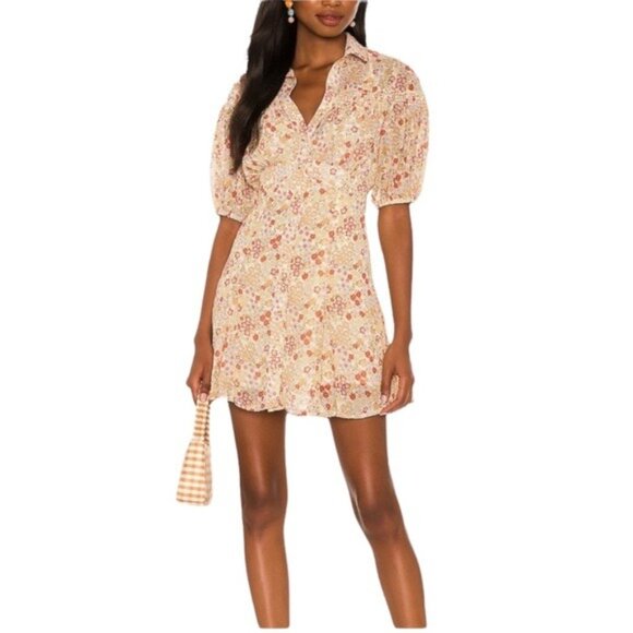 Free People Bonnie Mini Dress in Tea Combo Pale Yellow Floral Size XS NWT - Picture 1 of 14